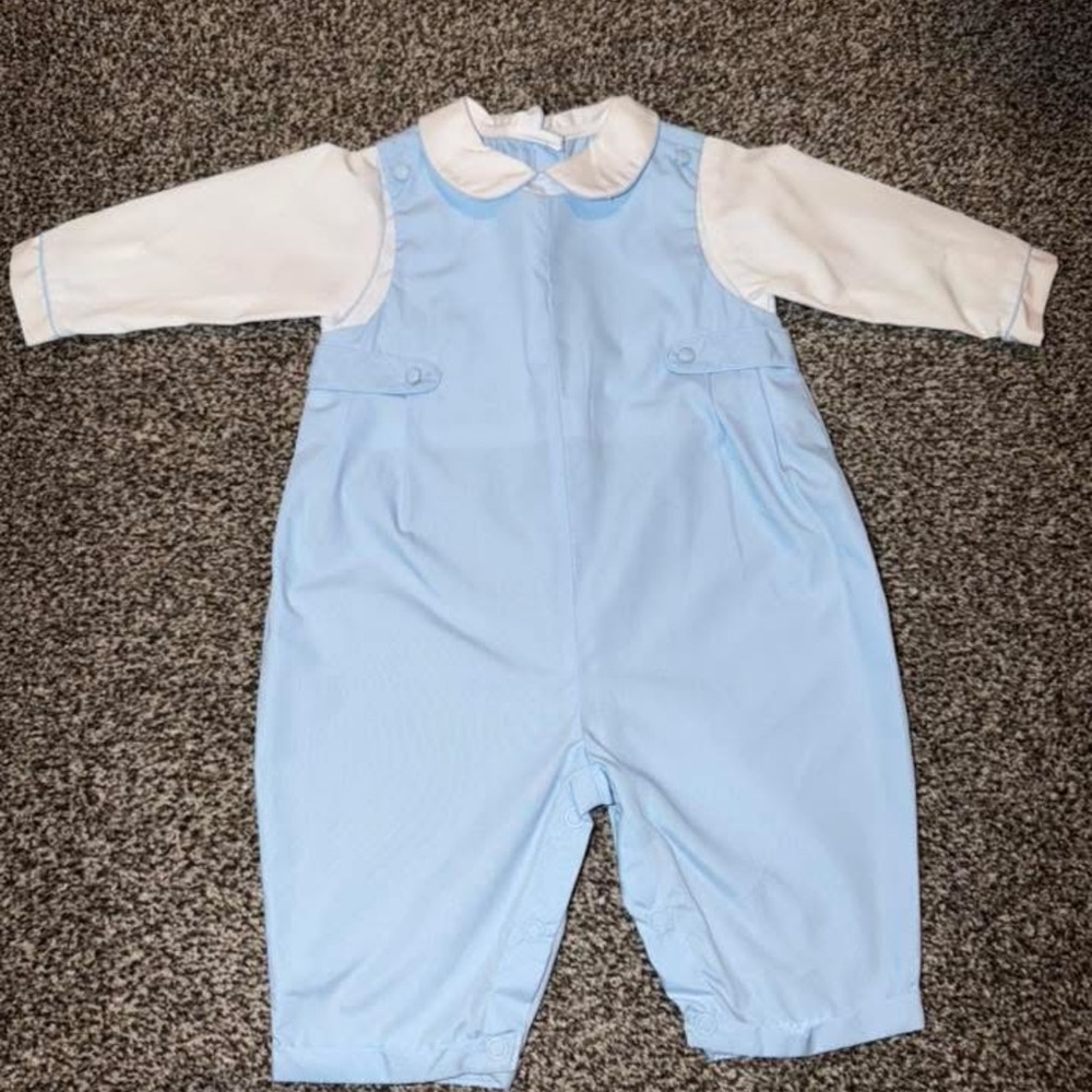 Light Blue Baby Romper with White Collar